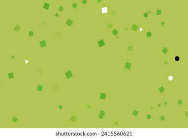 Diseño de vectores de color verde claro, amarillo con círculos, líneas, rectángulos. Ilustración con círculos coloridos, triángulos, rectángulos. Patrón para comerciales.