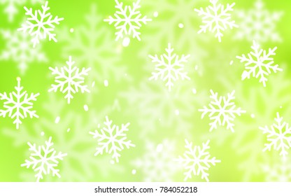 Light Green, Yellow vector layout with bright snowflakes. Blurred decorative design in xmas style with snow. New year design for your business advert.