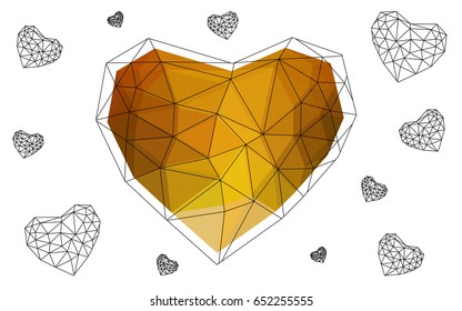 Light Green, Yellow vector love background with heart. Paper note. Valentine's greeting polygonal card. Triangular illustration for your business. Stock template for your design.
