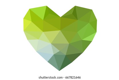 Light Green, Yellow vector love background with heart. Paper note. Valentine's greeting polygonal card. Triangular illustration for your business. Stock template for your design.