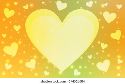 Light Green, Yellow vector love background with heart. Paper note. Valentine's greeting polygonal card. Triangular illustration for your business. Stock template for your design.