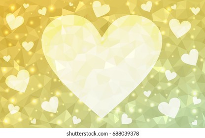 Light Green, Yellow vector love background with heart. Paper note. Valentine's greeting polygonal card. Triangular illustration for your business. Stock template for your design.