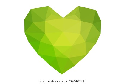 Light Green, Yellow vector love background with heart. Paper note. Valentine's greeting polygonal card. Triangular illustration for your business. Stock template for your design.