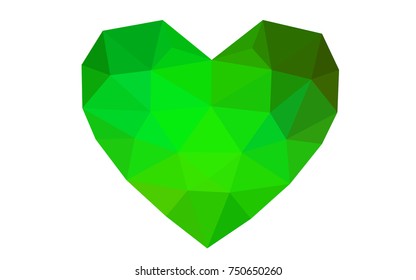 Light Green, Yellow vector love background with heart. Paper note. Valentine's greeting polygonal card. Triangular illustration for your business. Stock template for your design.
