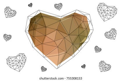Light Green, Yellow vector love background with heart. Paper note. Valentine's greeting polygonal card. Triangular illustration for your business. Stock template for your design.