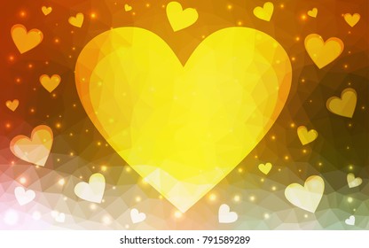 Light Green, Yellow vector love background with heart. Paper note. Valentine's greeting polygonal card. Triangular illustration for your business. Stock template for your design.