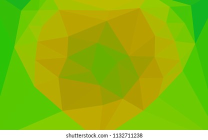 Light Green, Yellow vector low poly cover with a heart in a centre. Colorful illustration in a polygonal style. Best triangular design for your business.