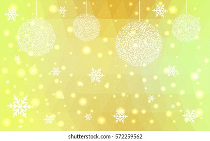 Light green, yellow vector low poly crystal background with snowflakes. Polygon christmas design pattern. Low poly illustration of New Year celebration.
