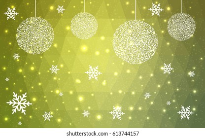 Light green, yellow vector low poly crystal background with snowflakes. Polygon christmas design pattern . Low poly illustration of New Year celebration.