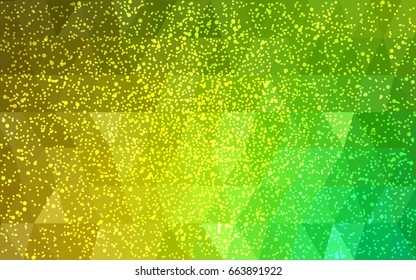 Light Green, Yellow vector low poly crystal background with snowflakes. Polygon christmas design pattern . Low poly illustration of New Year celebration.