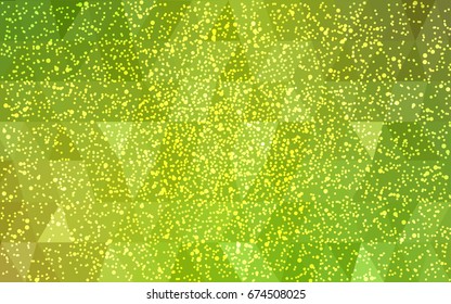 Light Green, Yellow vector low poly crystal background with snowflakes. Polygon christmas design pattern . Low poly illustration of New Year celebration.