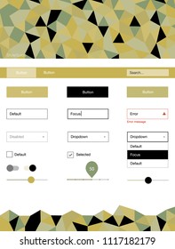 Light Green, Yellow vector Material Design Kit with lines. Ui Ux kit with colorful polygonal background in its header. This template you can use for landing pages.