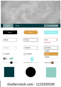 Light Green, Yellow vector Material Design Kit with stars. Colorful ui/ux kit with header consisted of clouds & stars. This template you can use for websites.