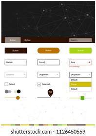 Light Green, Yellow vector Material Design Kit with lines, circles. Web ui kit with abstract triangles, circles in its header. This template you can use for landing pages.