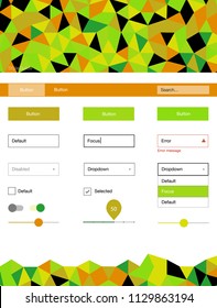 Light Green, Yellow vector Material Design Kit with lines. Simple Material Design Kit with colorful mosaic of triangles. This template you can use for landing pages.