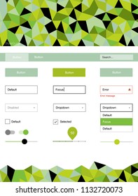 Light Green, Yellow vector Material Design Kit with lines. Decorative ui kit design in abstract style with colorful crystals. Modern template for your landing page.