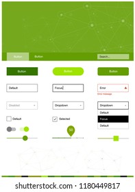 Light Green, Yellow vector Material Design Kit with lines, circles. Web ui kit with abstract triangles, circles in its header. Beautiful layout for websites, landing pages.