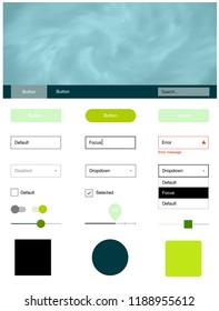 Light Green, Yellow vector Material Design Kit with stars. Colorful ui/ux kit with header consisted of clouds & stars. Beautiful layout for websites, landing pages.