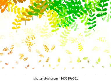 Light Green, Yellow vector natural backdrop with leaves. Glitter abstract illustration with doodles and leaves. Colorful pattern for kid's books.