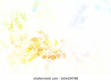Color verde claro, fondo natural vectorial amarillo con hojas, flores. Ilustración con doodles en plantilla abstracta. Nuevo estilo para el diseño de su empresa.