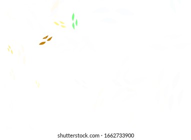 Verde claro, Anillo amarillo de fondo natural con hojas. Ilustración colorida en estilo doodle con hojas. Patrón texturizado para sitios web, banners.