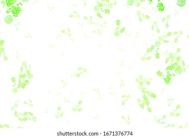 Arte natural vectorial amarillo verde claro con hojas, flores. Dibujo abstracto colorido con hojas en estilo doodle. Diseño de Doodle para su sitio web.