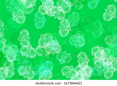Color verde claro, fondo natural vectorial amarillo con flores. Ilustración colorida con flores de estilo doodle. Patrón texturizado para sitios web, banners.