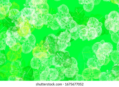 Hellgrüner, gelber Vektorillustration-Naturhintergrund mit Blumen. Neue farbige Illustration mit Blumen. Texturierte Muster für Webseiten, Banner.