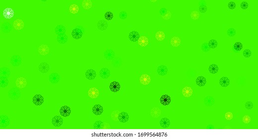 Hellgrüne, gelbe Vektorillustration mit Blumen. Abstrakte Illustration mit Blumen im Origami-Stil. Farbiges Muster für Frühlingspartys.