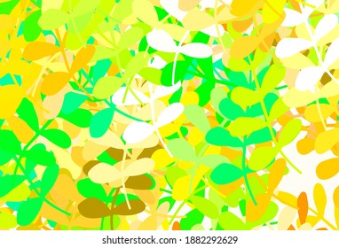 Verde claro, Rama natural del vector amarillo con hojas. Una elegante ilustración brillante con hojas de estilo natural. Patrón elegante para tu libro de marca.