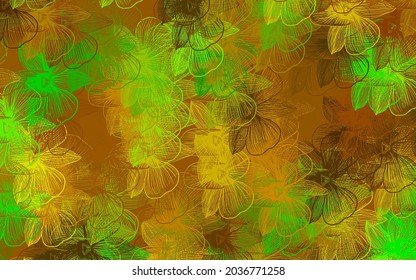 Light Green, Yellow vector natural background with flowers. Illustration with colorful abstract doodle flowers. Doodle design for your web site.