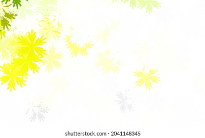 Hellgrüner, gelber, Vektorhintergrund mit Blumen. Skizzenhafte Doodle-Blumen auf weißem Hintergrund. Texturierte Muster für Webseiten, Banner.