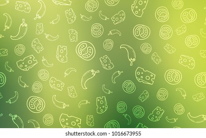 Light Green, Yellow vector pattern with fresh ingredients. Decorative shining illustration with food on abstract template. Template for meal cooking in kitchen.