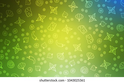 Light Green, Yellow vector pattern with fresh ingredients. Decorative shining illustration with food on abstract template. Template for meal cooking in kitchen.