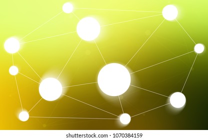 Light Green, Yellow vector pattern with spheres, triangles. Illustration with set of colorful abstract circles and lines. Completely new template for your brand book.