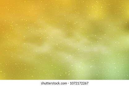 Light Green, Yellow vector pattern with night sky stars. Space stars on blurred abstract background with gradient. Best design for your ad, poster, banner.