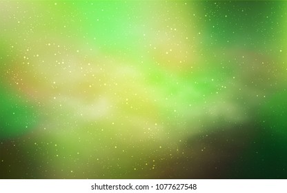 Light Green, Yellow vector pattern with night sky stars. Shining colored illustration with bright astronomical stars. Smart design for your business advert.