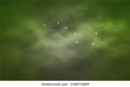 Light Green, Yellow vector pattern with night sky stars. Shining colored illustration with bright astronomical stars. Best design for your ad, poster, banner.