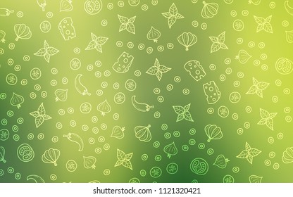 Light Green, Yellow vector pattern with fresh ingredients. Fast Food on blurred abstract background with colorful gradient. Pattern for ads of breakfast, lunch, dinner.