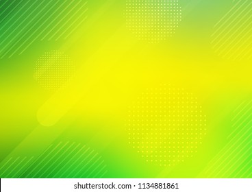 Color verde claro, patrón vectorial amarillo con líneas redondeadas, puntos. Ilustración de color brillante con rayas redondeadas, puntos. El patrón se puede usar para sitios web. Vector de stock