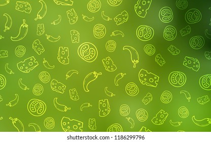 Light Green, Yellow vector pattern with fresh ingredients. Beautiful colored illustration with food in doodle style. Pattern for menu of cafes, bars, restaurants.