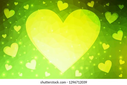 Light Green, Yellow vector  pattern with colorful hearts. Glitter abstract illustration with colorful hearts in romantic style. Pattern for carnival, festival romantic leaflets.
