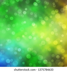 Light Green, Yellow vector pattern with circles. Glitter abstract illustration with colorful drops. New template for your brand book.