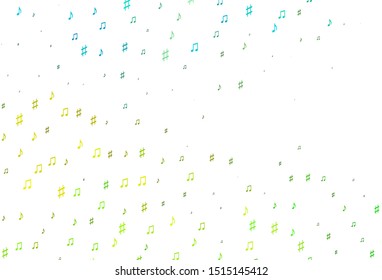 Light Green, Yellow vector pattern with music elements. Decorative design in abstract style with music shapes. Pattern for websites of musitians.