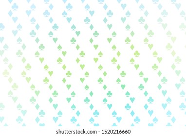 Light Green, Yellow vector pattern with symbol of cards. Illustration with set of hearts, spades, clubs, diamonds. Pattern for leaflets of poker games, events.