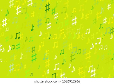 Light Green, Yellow vector pattern with music elements. Isolated colorful music keys on abstract background.  