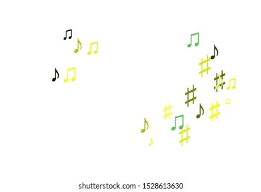 Light Green, Yellow vector pattern with music elements. Abstract illustration with colorful symbols of melody. Modern design for wallpapers.
