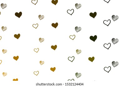 Light Green, Yellow vector pattern with colorful hearts. Hearts on blurred abstract background with colorful gradient. Template for Valentine's greeting postcards.