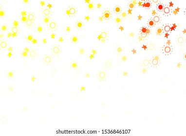 Light Green, Yellow vector pattern with simple suns, stars. Shining colored illustration with stars, suns. Template for cosmic backgrounds.