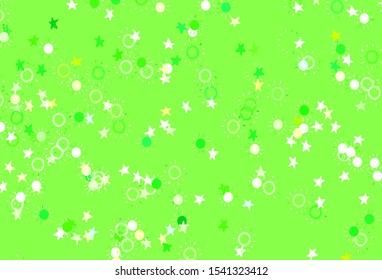 Light Green, Yellow vector pattern with simple suns, stars. Stars, suns on blurred abstract background with gradient. Best design for your ad, poster, banner.